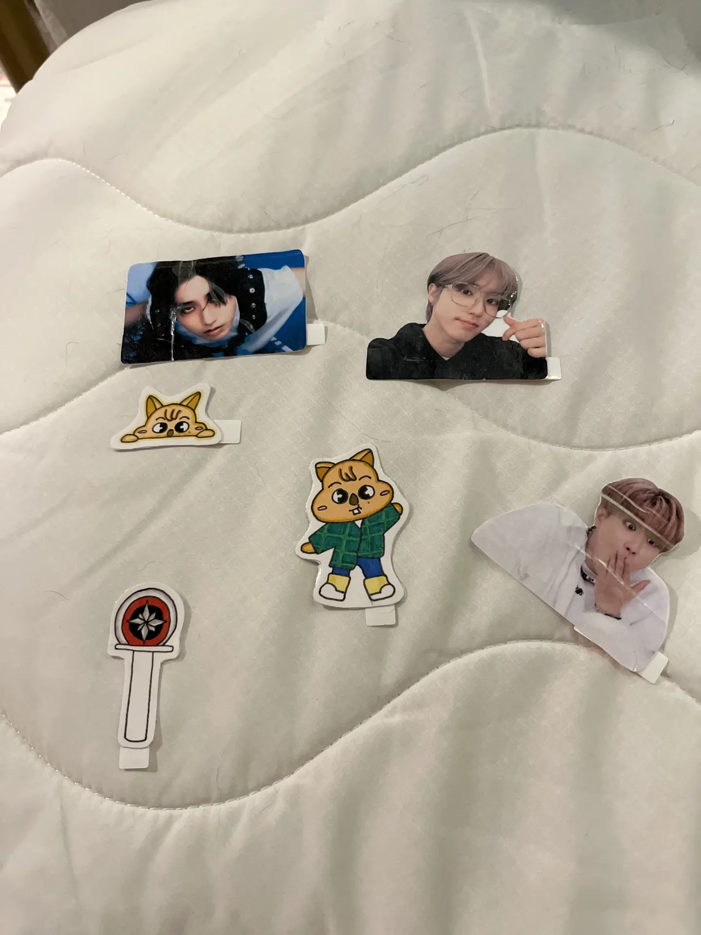 these are the stickers my friend made me : 3 also i got a clear phone case because another friend got me a sonny but anyways i will probably show off the lightstick