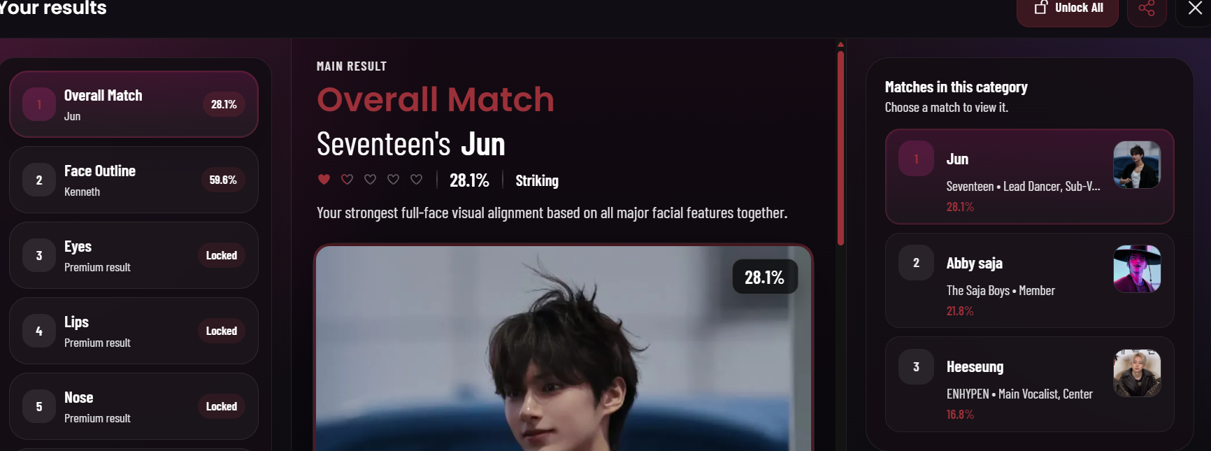 GUYSSSSS I tried analyser but this time boy one and but i didn't used my boii pic i used my og pic and the results top 3 were : { i mean wth fahhh} and and HEESEUNGGGGGG…