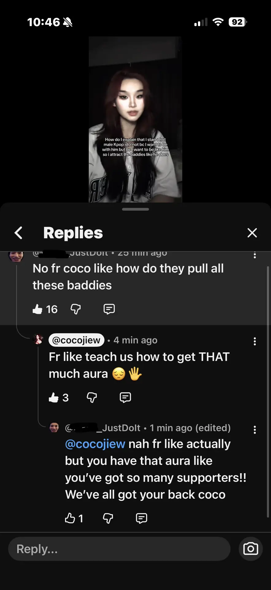 Gang responded to my comment ✋🥹 I’m actually so happy she’s one of my favorite kpop creators