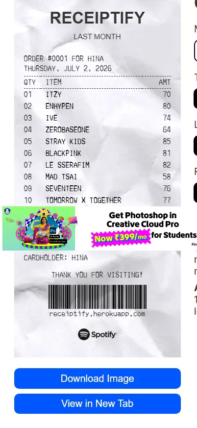 All my receiptify infoo (Pls don't the ads I tried to remove them)